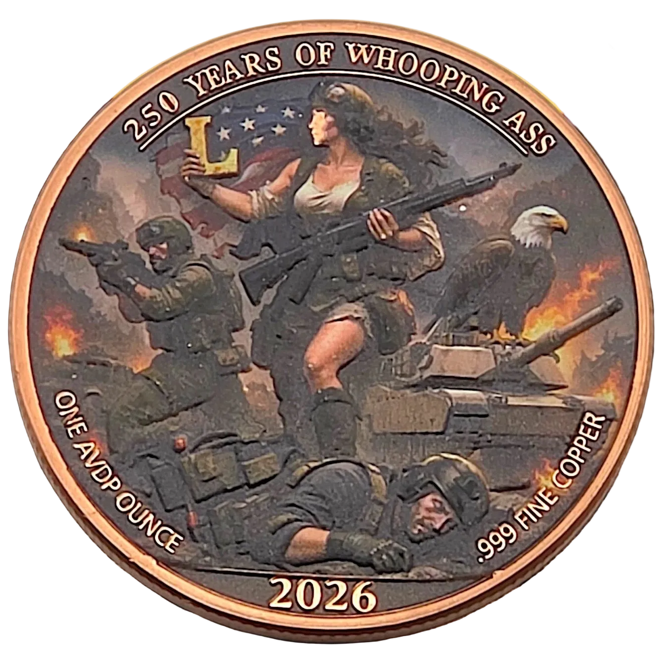 1 oz Colorized Copper Round - 2026 250 Years of Whooping Ass