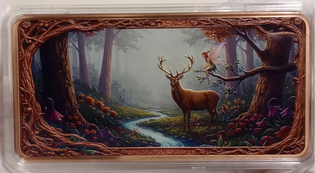 10 oz Copper Bar Elk in Enchanted Moonriver Grove in Capsule 2,500 Mintage With Acrylic Case