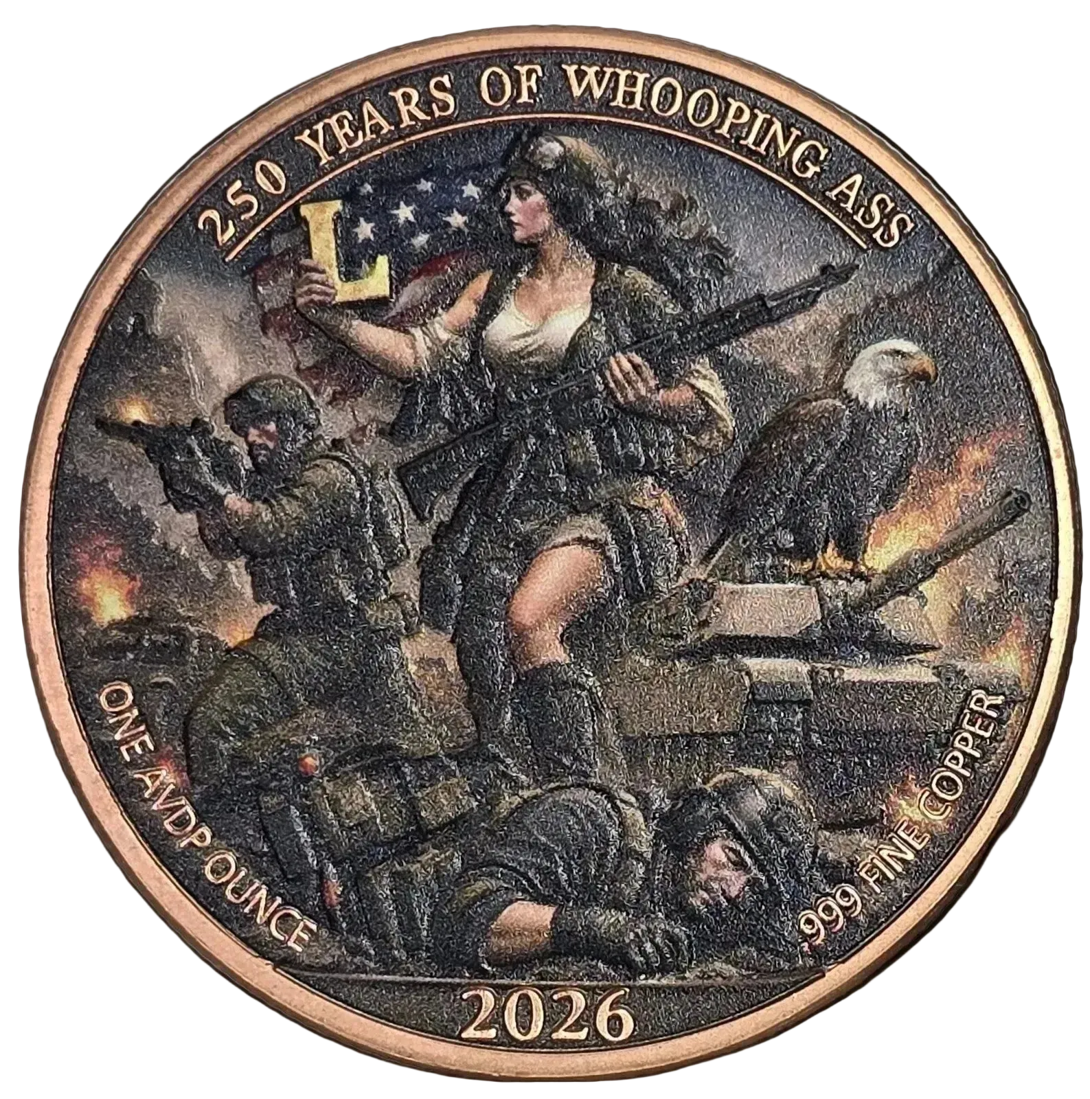 1 oz Colorized Copper Round - 2026 250 Years of Whooping Ass