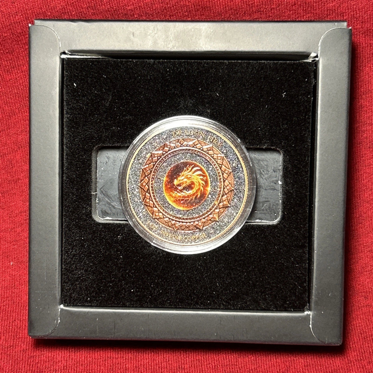 1 oz Copper Round Dragon Fire with Dual Sided Diamond Dust numbered out of 5,000