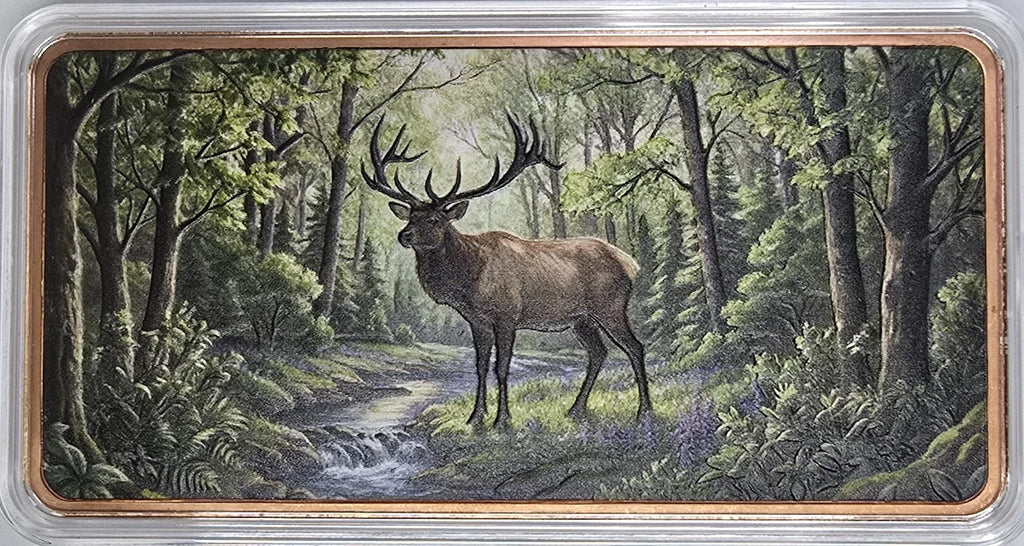 10 oz Copper Bar Majestic Elk Stag in Green Forest