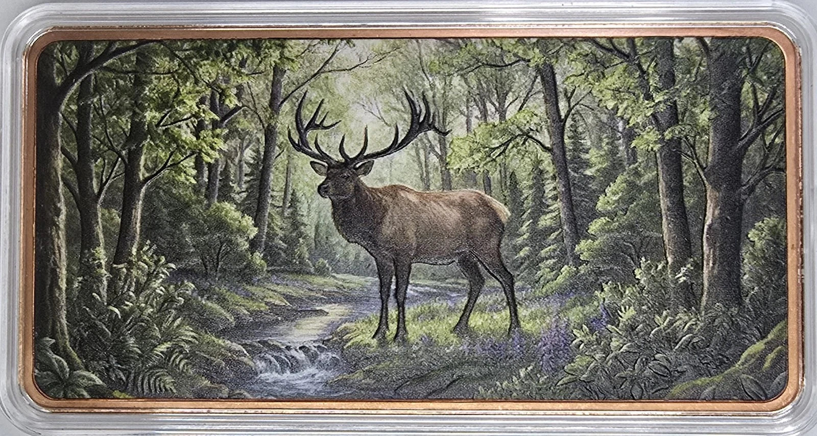 10 oz Copper Bar Elk in Green Forest