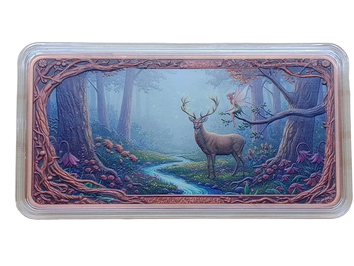 10 oz Copper Bar Elk in Enchanted Moonriver Grove in Capsule 2,500 Mintage With Acrylic Case