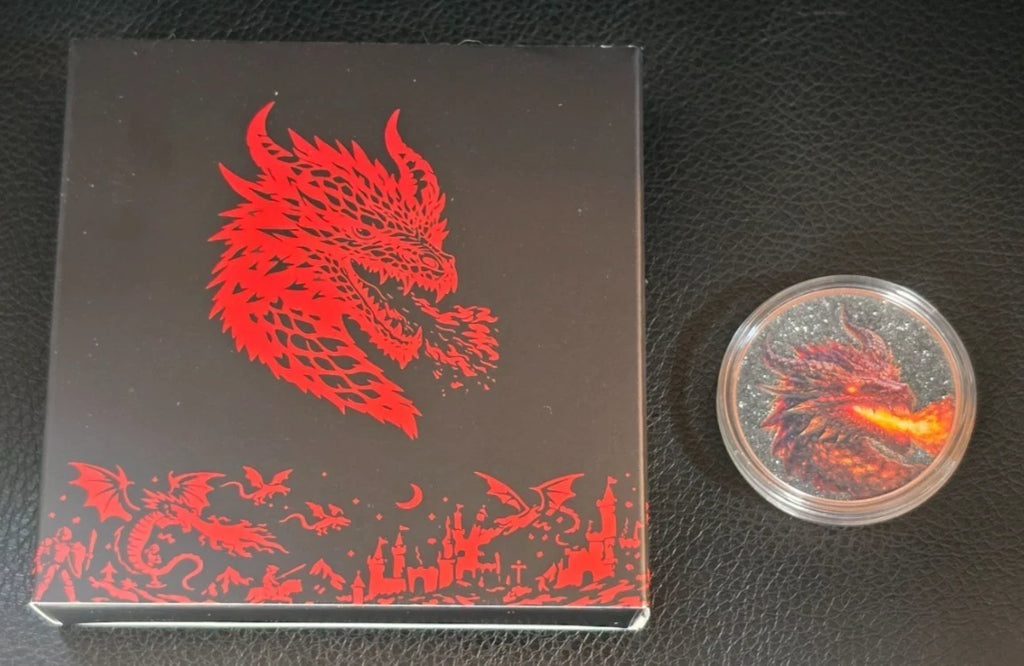 1 oz Copper Round Dragon Fire with Dual Sided Diamond Dust numbered out of 5,000