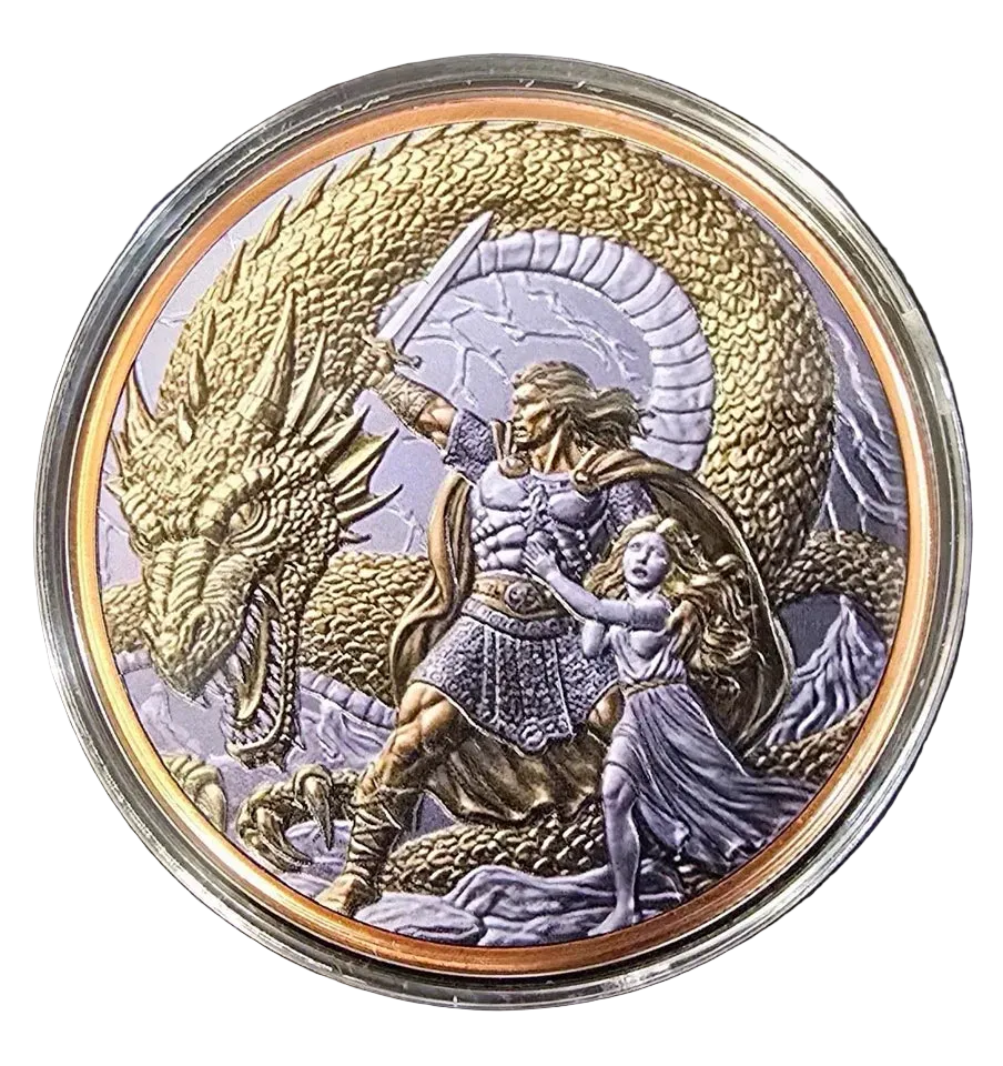 5 oz Copper Round - 2026 Liberia Dragon Slayer 5,000 Mintage With Acrylic Case