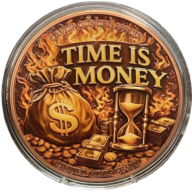 5 oz Copper Round Time is Money With Acrylic Case